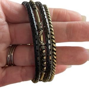 Set of 4 Gold-Tone and Gunmetal Stackable Bangles